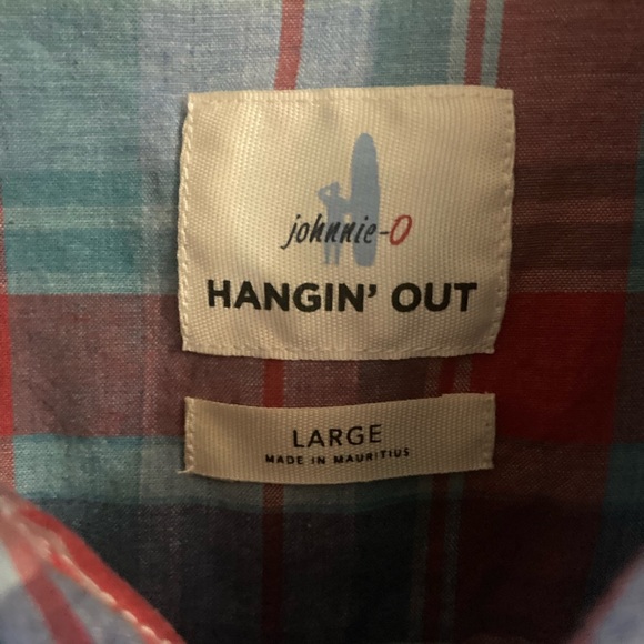 Johnnie-O Hangin’ Out blue/red plaid short sleeve button down shirt. Large - Picture 3 of 5